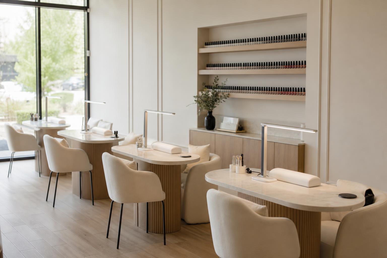 Interior of Maison Lacquer nail studio — four chairs, soft daylight